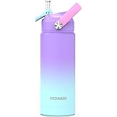 Ntswasd Kids Water Bottle with Straw,18 oz Boys Insulated Cups with Stainless Steel Leak Proof for School Boys Girls,Sport&Travel(Purple)
