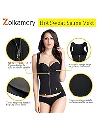 Zolkamery Women's Sauna Slimming Vest, Neoprene Weight Loss Hot Sweat Tank Top, Body Shaper Shapewear Waist Trainer Corset for Fat Burning, Tummy Control, Workout Gym Black Sauna Shirt with Zipper