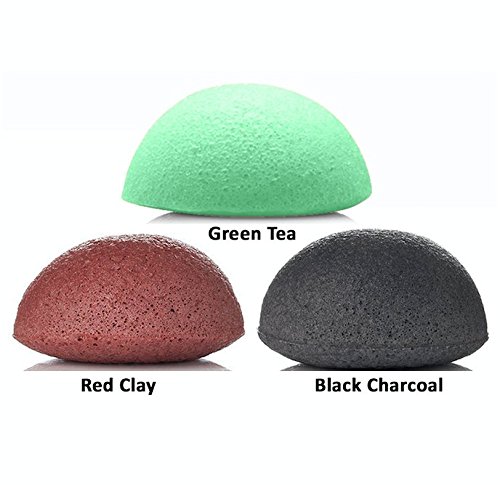 Create Your Shape Konjac Sponge 3 Pack - Green Tea - Activated Bamboo Charcoal - Red Clay - Konjac Sponge - Exfoliating Beauty Sponges By Create Your Shape