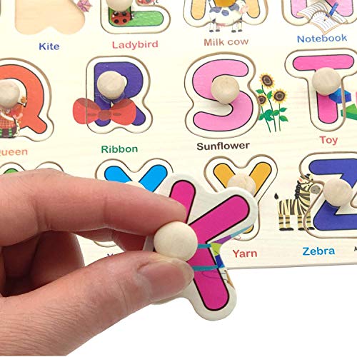 Wooden Puzzle Board(Set of 3) - Wooden Numbers, Alphabet and Insect Puzzle,Best Educational Gifts for Preschool Boys and Girls Ages 2-6 Years Old