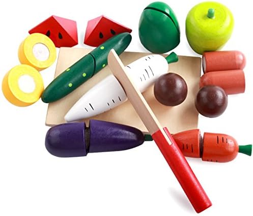 Eshanmu Toy Wooden Cutting Food Pretend Play Food Set