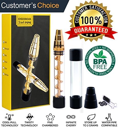 Glass Blunt Twisty - Comes With A Glass Bottle, A Cleaning Kit and eBook - Complete Clear Glass Cigarette Set And A Card Grinder - Smoking Cigar Pipe For Tobacco, Dry Herbs,Tea, Herb Leaves And Spices