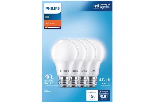 Philips A19 E26 (Medium) LED Bulb Soft White 40 Watt Equivalence 4 pk
