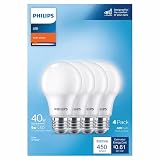 Philips A19 E26 (Medium) LED Bulb Soft White 40 Watt Equivalence 4 pk