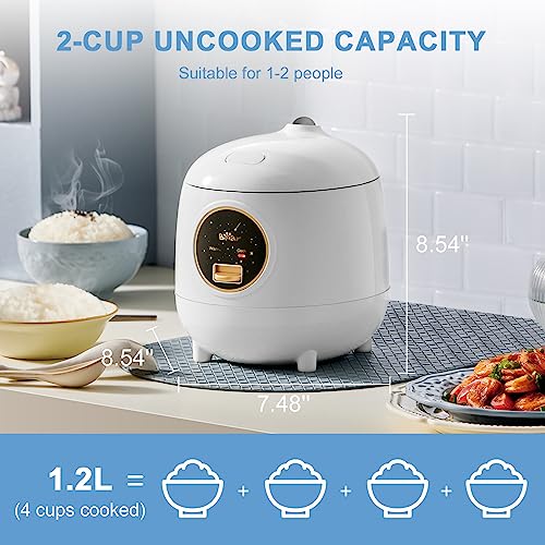 Bear Rice Cooker 2Cups Uncooked, 1.2L Small Rice Cooker with Nonstick