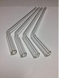 TSS Clear Glass Pyrex Drinking Straw Bent 8 Inch Set of 4, 9.5mm with Brush