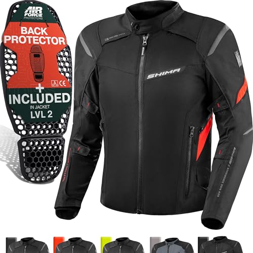 SHIMA RUSH Motorbike Jackets for Men AIRFORCE Back Protector Armour Riding Motorcycle Jacket Summer Winter Bikers Waterproof Lightweight Armoured Motorcycles (Mens, Jacket Regular, Red, XL)