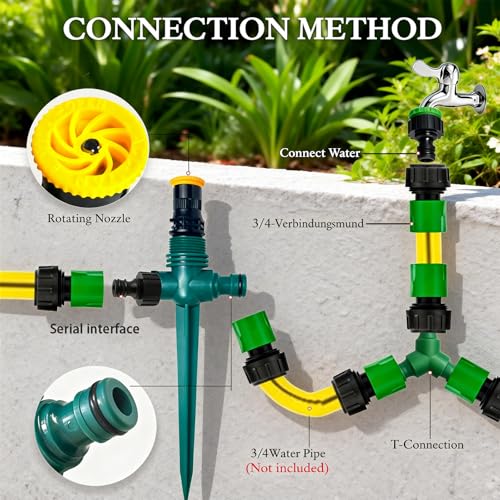 4pcs Aspersor Jardin, Ajustabl Aspersor de Césped 360 °, Aspersor de Jardín Multifunción, Acoplamiento de Manguera, para Jardín Plantas Pastorales Aspersores para Cesped