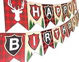 Woodland Reindeer Happy Birthday Banner Pennant Camping Party Banner by POP parties
