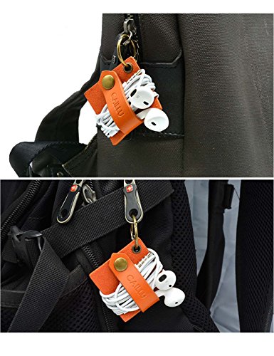 CAILLU Power Cord Organizer,Headphone Key Chain cable Organizer,Earphone Headset Wrap Winder,Cord Manager,iphone Headphone holder USB Lightning Cable Ties,Cable Winder Leather,earbud clips 2 Pack