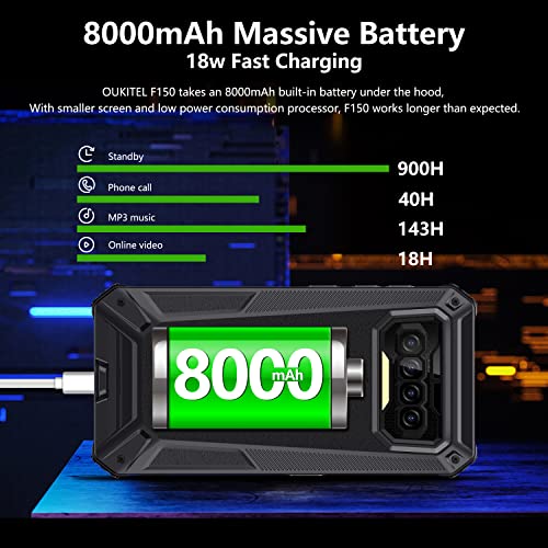 Rugged Smartphone Unlocked OUKITEL F150 6GB+64GB(SD 256G) 8000mAh Android 10 Dual-SIM 4G Global 5.86