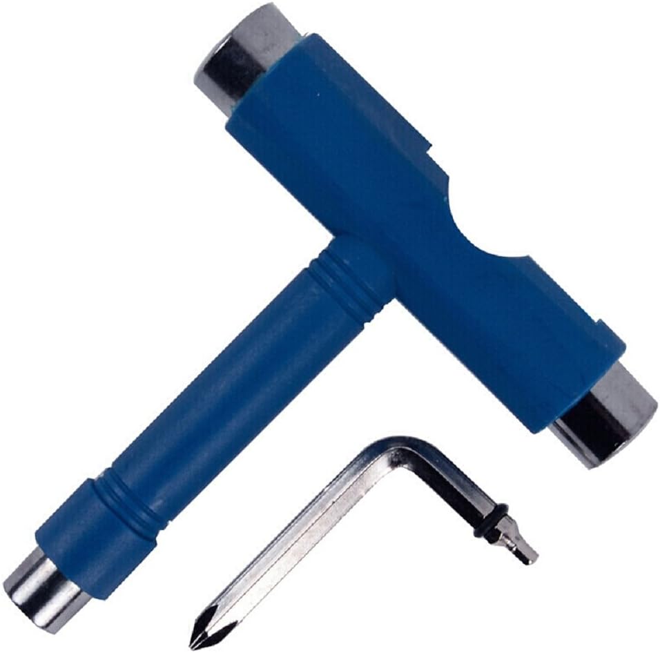 Skate Tools,Sageme Skateboard T Tool Multi-function Portable Wrench with Longboard Screwdriver L type Wrench Screwdriver (Blue)