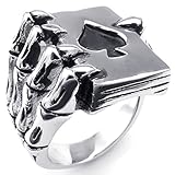 KONOV Mens Stainless Steel Ring, Gothic Skull Hand Claw Poker Playing Card, Black Silver