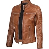 Blingsoul Cafe Racer Leather Jacket Womens - Real Lambskin Leather Jackets for Women