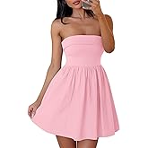ZESICA Women's Summer Strapless Mini Dress 2026 Sexy Off Shoulder High Waist A Line Swing Party Short Dresses