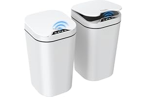 KSSVZZ 2 Pack Automatic Small Bathroom Trash Can with Lid - 2.5 Gallon Touchless Electric Garbage Can, Motion Sensor Smart Trash Bin, Slim Plastic Trashcan, Waterproof Wastebasket for Bedroom Office (White)