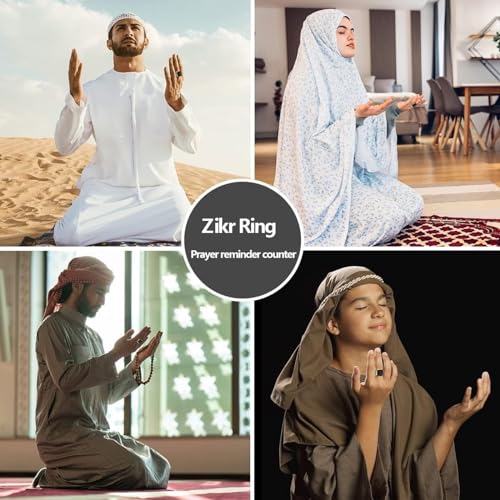 Smart Tasbih Zikr Ring E01, Muslim Prayer Timing Reminder, Oled Display, Tasbih Counter, Smart Ring, Tasbih Ring, Wearable Technology, 5 Time App Notification (Black Gray, 22mm)
