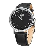 BaIDI Round Dial Quartz Wrist Watch Fashion Elegant Mens Watches Leather Strap Analog Wristwatch for men (Black)