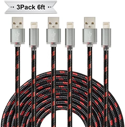 Kinbashi Lightning Cable 3-Pack 6Ft Nylon Braided iPhone Charger Compatible for Apple Device