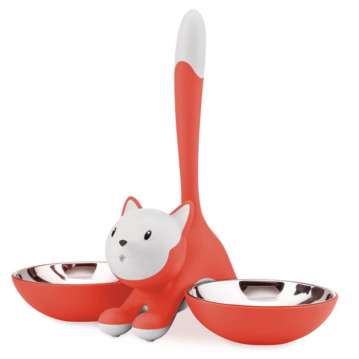 Alessi Cat bowl in thermoplastic resin, Red Orange and 18/10 stainless steel