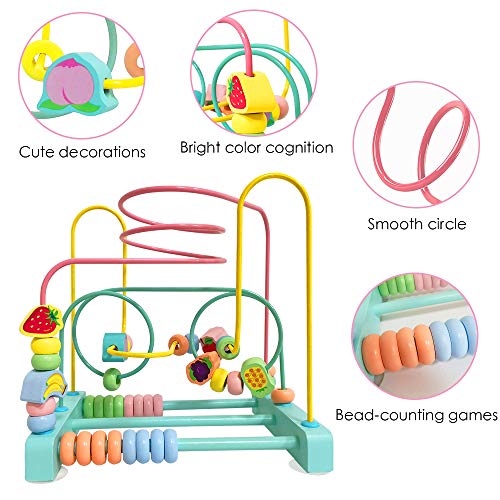 image for ToyerBee Bead Maze with Suckers, Wooden Bright Colored Toddler Toys, B