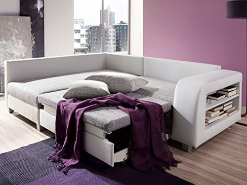 Canape D Angle Convertible Tissu Et Simili Kuopio Gris Et Blanc
