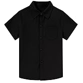 Funnycokid Boys Button Down Shirts Short Sleeve Dress Shirt Solid Formal Uniform 2-10 Years