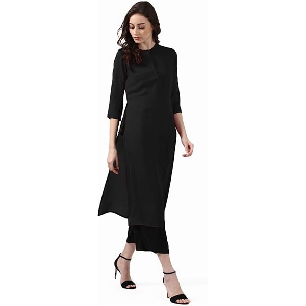 Bimba Women's Black Rayon Kurta Kurti - Button Down Formal Tunic Blouse With 3/4 Sleeves - View #8