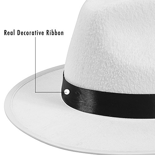White Felt Fedora Gangster Hat - Mobster Costume Hats by Funny Party Hats