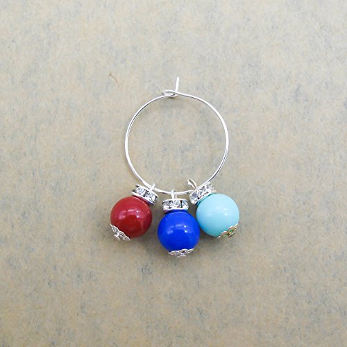 TOAOB 100 Pieces 25mm Glass Wine Charm Rings Bulk Earrings Hoops Silver Plated