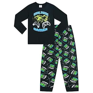 The Pyjama Factory World Wide Gamer Gaming All Over Gaming – Pijama largo de algodón, color negro y verde