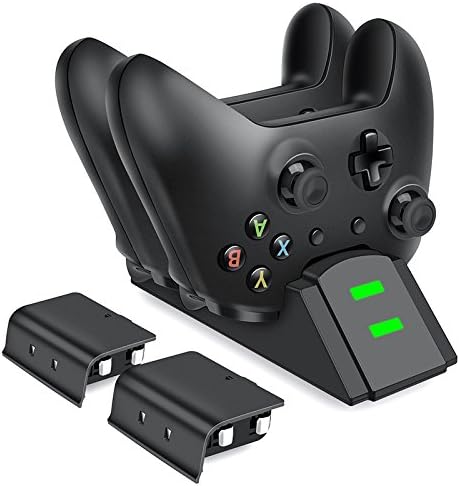 DinoFire Xbox One / One S / One X / Xbox Elite  Controller Charger Rapid Dual Charging Station Stand Dock Adapter with 2 x 800 mAh Rechargeable Battery Packs