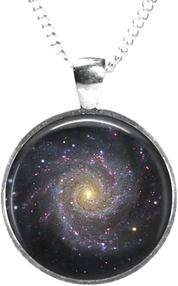 Galaxy Stars - Glass Picture Pendant on Chain – Silver Plated (Art Print Photo W1)
