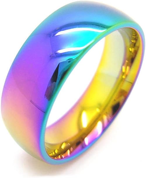 Amazon リング 指輪 ステンレス 虹色 オーロラカラー レインボーカラー メンズリング レディースリング アクセサリー 青い目 リング 通販