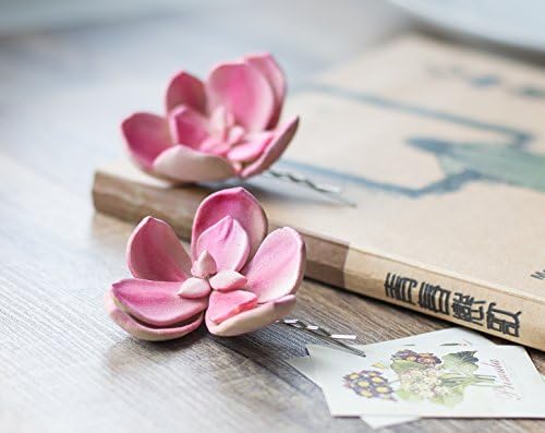 Hair bobby pins with pink succulents