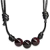 Luck Strings Garnet Gemstone Bead Pendant Necklace with Adjustable Waxed Nylon Cord – Unisex Choker for Men and Women – January Birthstone