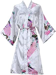 Wucheng, bata de novia para dama de honor, para boda, kimono, moderno, para  mujer, bata de baño, para mujer, color blanco, talla L) : Todo lo demás -  Amazon.com