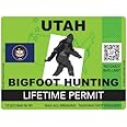 ION Graphics Utah Bigfoot Hunting Permit Sticker Die Cut Decal Sasquatch Lifetime 5" Bumper Locker Laptop Window - Sticks to Any Surface