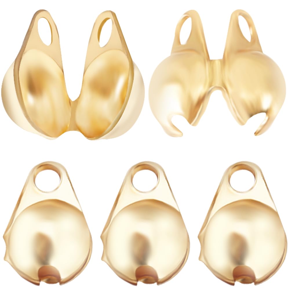 Beebeecraft 1 Box 300Pcs Open Bead Tips Knot Covers 18K Gold Plated Clamshell Crimp Fold-Over Calotte Ends Caps for Jewellery Making DIY Crafts