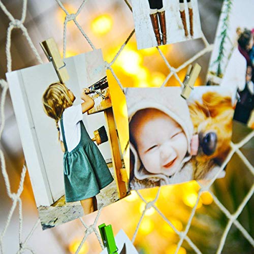 HAYATA ⭐️Photo Hanging Display with 40 Clip Fishing Net Wall Decor - Picture Frames & Prints Multi Photos Organizer & Collage Artworks - Nautical Decorative Dorm Bedroom Christmas Decorations