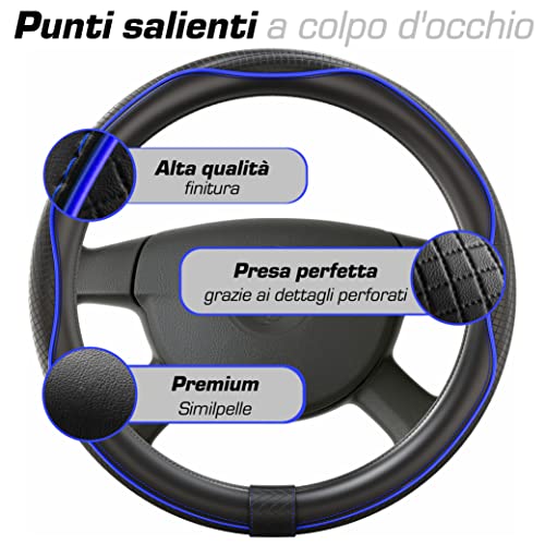 Upgrade4cars Universal Black Blue Faux Leather Steering Wheel Cover | Steering Wheel Cover Diameter 37-38 cm | Interior Car Accessories | Gifts for Women and Men