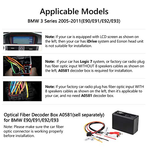 Bluetooth Car Stereo Radio Audio 7 Inch Eonon Android 8.0,4GB RAM 32GB ROM Octa-Core Applicable to BMW 3 Series 2005,2006,2007,2008,2009,2010 and 2011(E90/E91/E92/E93) Support WiFi,Fastboot-GA9165A