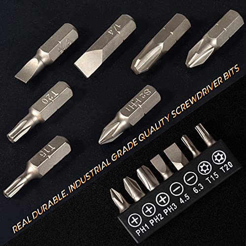 TEKPREM 1/4 Mini Ratchet Wrench Screwdriver Bit Set with Small Low Profile Ratchet Driver Handle and 7-Piece Torx, Phillips & Flathead Multi Bit Sets