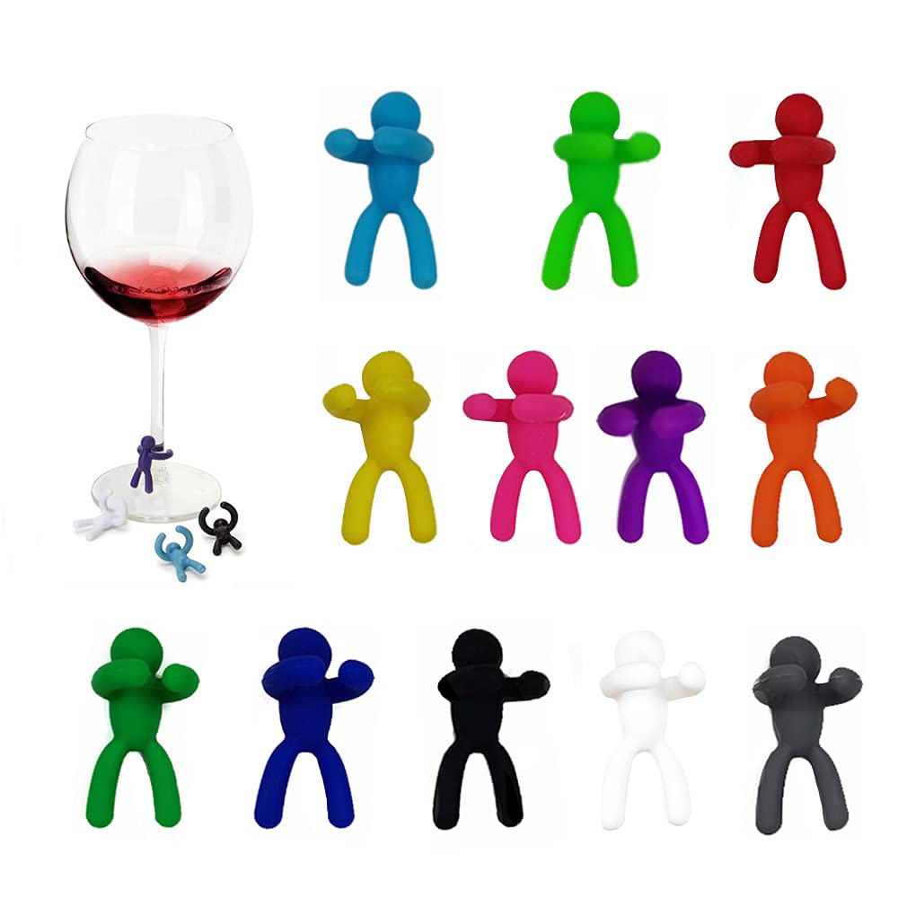 XGzhsa Drink Markers, 12 Pieces Silicone Humanoid Wine Glass Markers for Identification and Decoration at Party
