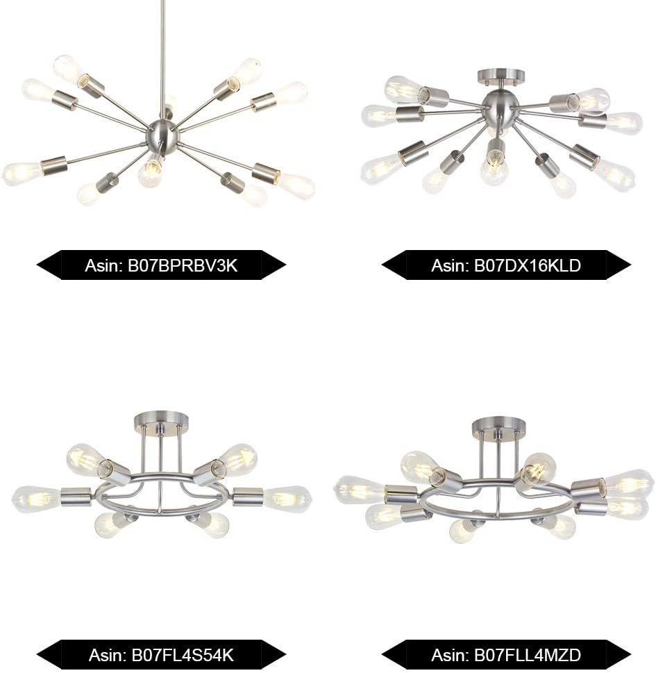 BONLICHT Sputnik Chandelier Lighting 10 Light Chandelier Modern Starburst Chandelier Mid Century Pendant Lighting Brushed Nickel Ceiling Light Fixture for Kitchen Dining Room Living Room Foyer - - 