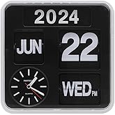 Itigoitie Retro Modern 9.45 Inches Calendar Day Date Flip Desk Wall Clock (Black)(No Battery Included)