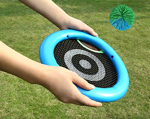Win SPORTS Deluxe Trampoline Paddle Ball Flying Discs, Super Bounce-Back Family Game Set (4 Paddles & 3 Balls & Storage Bag) (Green) - Thumbnail 5