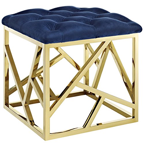 Modway EEI-2845-GLD-NAV Intersperse Tufted Modern Gold Stainless Steel Geometric Frame, Ottoman, Gold Navy