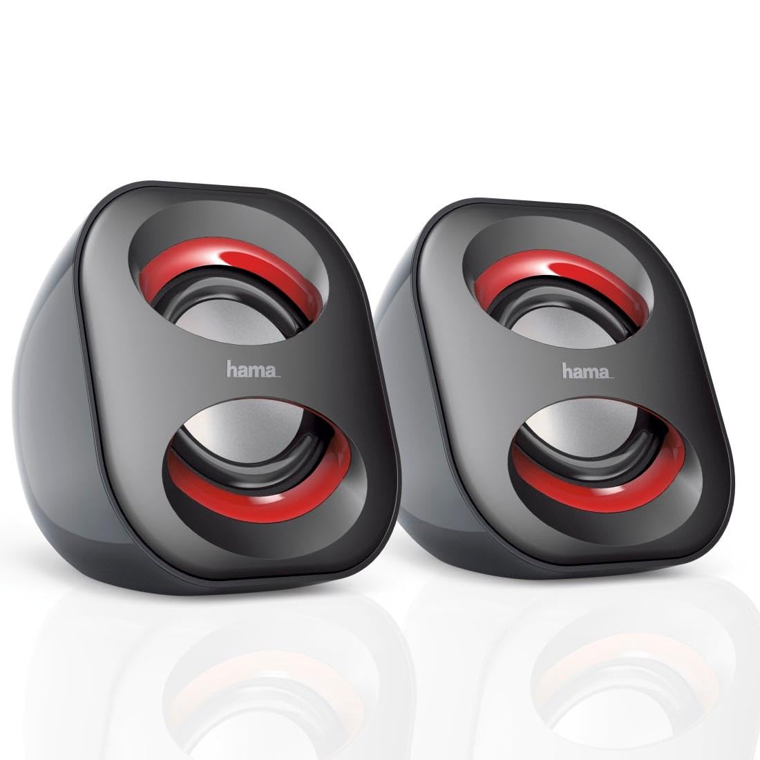 Hama Sonic Mobil PC Speakers x2 | USB 3.0 | 3.5 mm Jack | 3 Watt Active Speakers | Black/Red | Stereo
