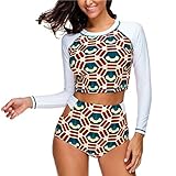 CHIC DIARY Women Rash Guard Long Sleeve Swim Crop Top Triangle Bottom Two Piece Swimsuit